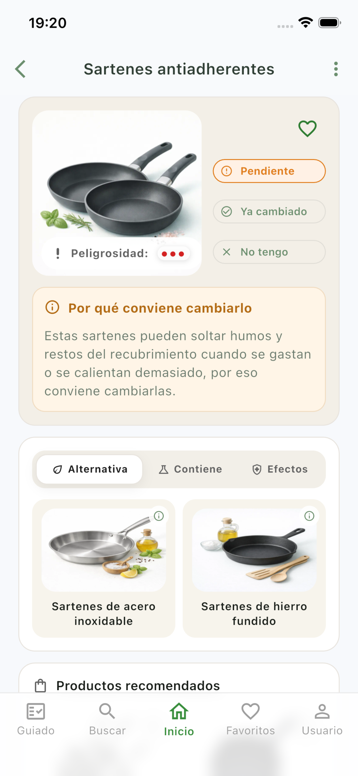 Ficha de sartenes antiadherentes con alternativas
